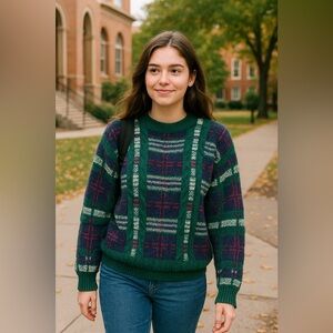 Vintage Paris Sport Club Chunky Hand Knit Women’s Cotton Sweater Size L 80’s